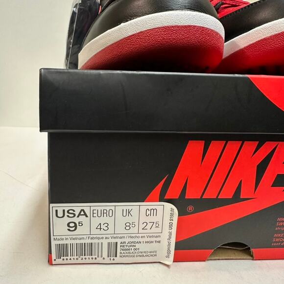 NIB NWT Nike Air Jordan 1 1.5 High The Return Bred Basketball Sneaker Men\'s 9.5 main image 6